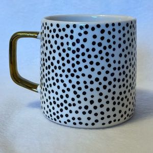Thyme & Table Coffee Mug Black & White Polka DOTS Stoneware Cup 4" Gold Handle
